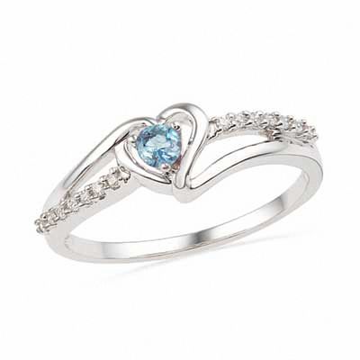 Aquamarine and Diamond Accent Heart Ring in Sterling Silver