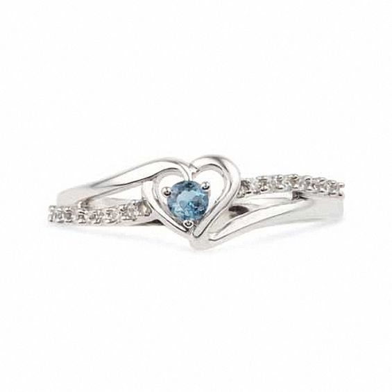 Aquamarine and Diamond Accent Heart Ring in Sterling Silver