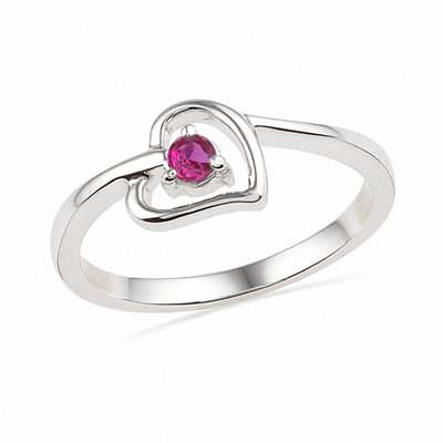 Lab-Created Ruby Heart Ring in Sterling Silver