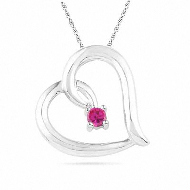 Lab-Created Ruby Tilted Heart Pendant in Sterling Silver | Peoples ...