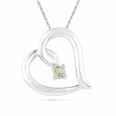 Peridot Tilted Heart Pendant in Sterling Silver