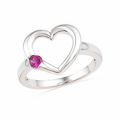 Lab-Created Ruby Heart Ring in Sterling Silver