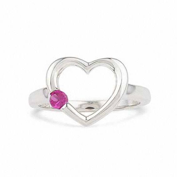 Lab-Created Ruby Heart Ring in Sterling Silver