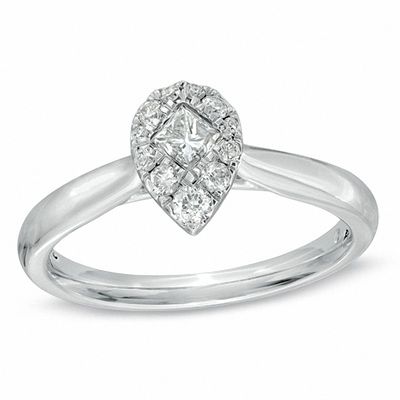 0.37 CT. T.W. Princess-Cut and Round Diamond Pear-Shaped Composite Ring in 14K White Gold