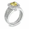 Thumbnail Image 2 of Certified Cushion-Cut Yellow Sapphire and 0.93 CT. T.W. Diamond Bridal Set in 14K White Gold