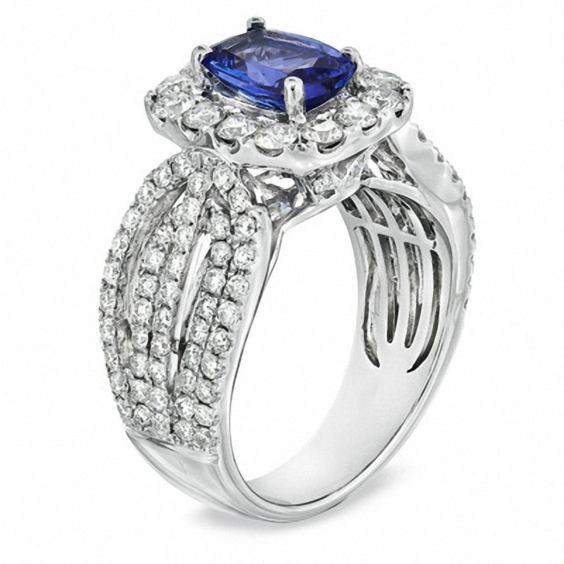 Certified Cushion-Cut Tanzanite and 1.70 CT. T.W. Diamond Engagement Ring in 14K White Gold