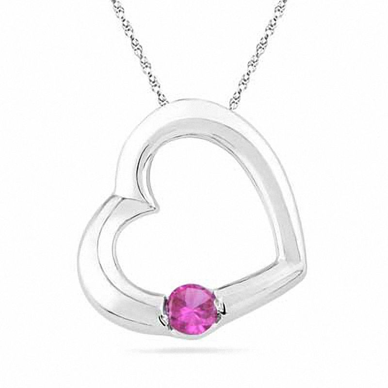 Lab-Created Ruby Tilted Heart Pendant in Sterling Silver