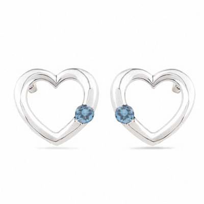 Aquamarine Heart Earrings in Sterling Silver