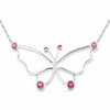 Thumbnail Image 0 of Lab-Created Pink Sapphire and Diamond Accent Butterfly Necklace in Sterling Silver - 16"