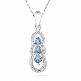 Blue Topaz and 0.12 CT. T.W Diamond Triple Loop Pendant in Sterling Silver