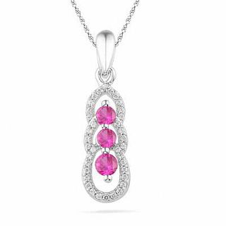 Lab-Created Ruby and 0.12 CT. T.W Diamond Triple Loop Pendant in Sterling Silver