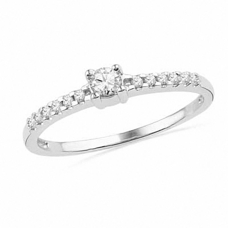 White Sapphire and Diamond Accent Engagement Ring in Sterling Silver|Peoples Jewellers
