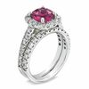 Certified Cushion-Cut Pink Tourmaline and 1.45 CT. T.W. Certified Diamond Bridal Set in 14K White Gold