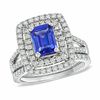 Thumbnail Image 0 of Certified Emerald-Cut Tanzanite and 0.83 CT. T.W. Diamond Bridal Set in 14K White Gold