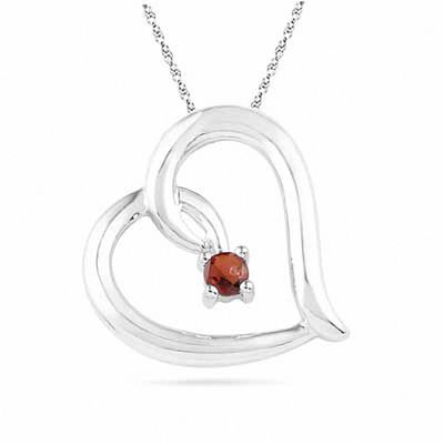 Garnet Tilted Heart Pendant in Sterling Silver