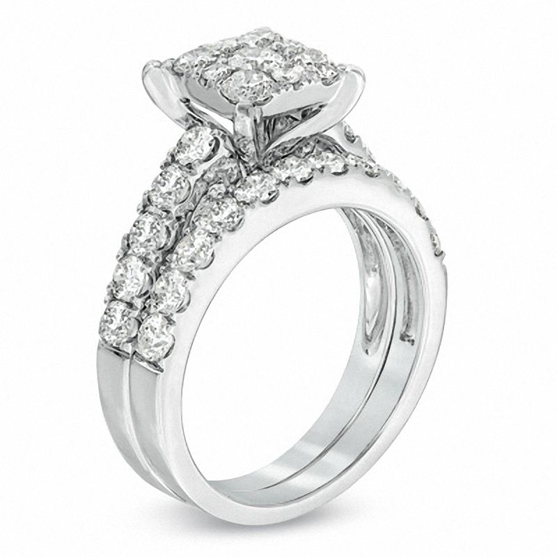 Main Image 2 of 1.95 CT. T.W. Diamond Square Cluster Bridal Set in 14K White Gold