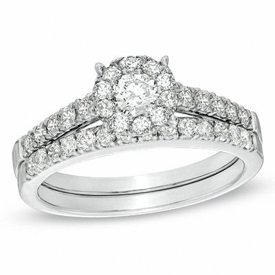 1.95 CT. T.W. Diamond Cluster Bridal Set in 14K White Gold