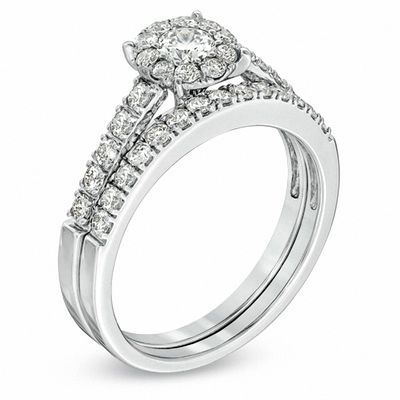 1.95 CT. T.W. Diamond Cluster Bridal Set in 14K White Gold