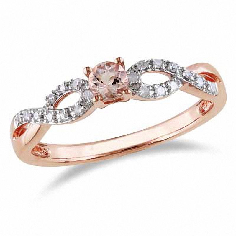 3.5mm Morganite and Diamond Accent Twine Promise Ring in Sterling Silver with Rose Rhodium|Peoples Jewellers