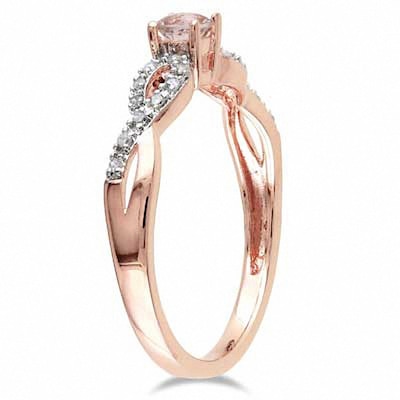 3.5mm Morganite and Diamond Accent Twine Promise Ring in Sterling Silver with Rose Rhodium