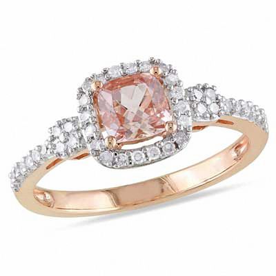 5.0mm Cushion-Cut Morganite and 0.20 CT. T.W. Diamond Ring in 10K Rose Gold