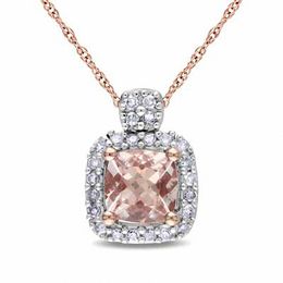 5.0mm Cushion-Cut Morganite and 0.10 CT. T.W. Diamond Frame Pendant in 10K Rose Gold - 17&quot;