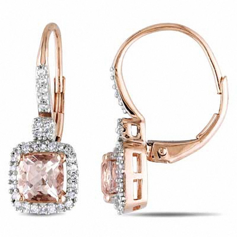 5.0mm Cushion-Cut Morganite and 0.19 CT. T.W. Diamond Earrings in 10K Rose Gold|Peoples Jewellers