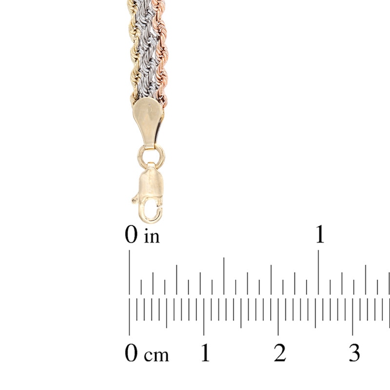 Triple Row Rope Bracelet in 10K Tri-Tone Gold - 7.50"|Peoples Jewellers