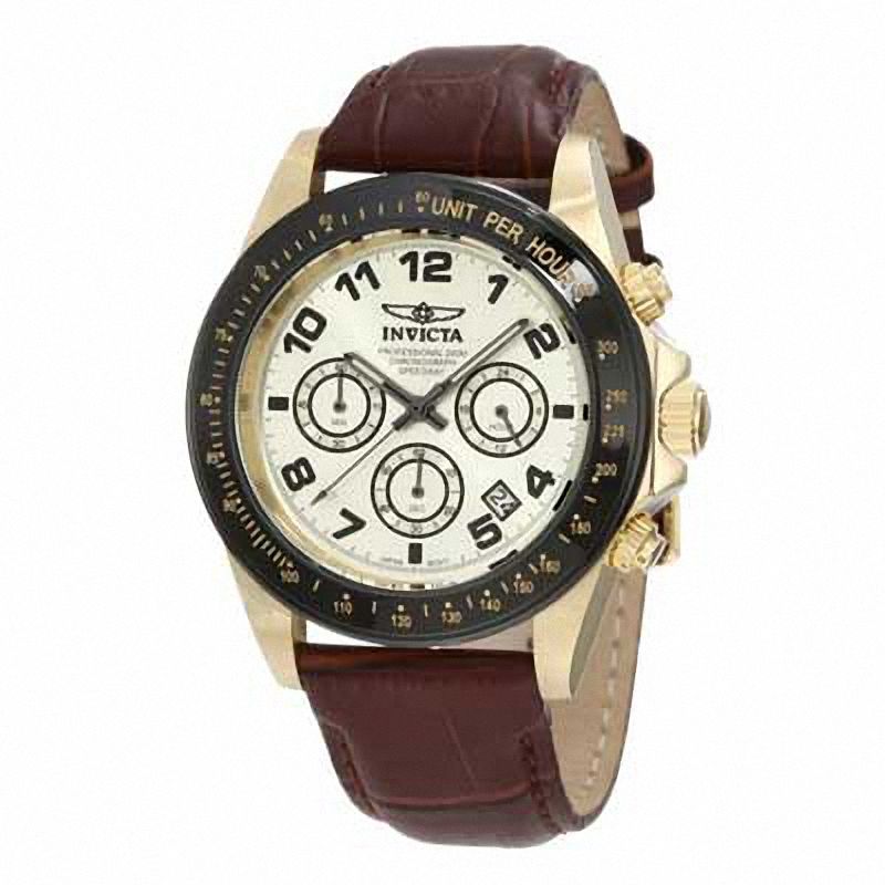 Men's Invicta Speedway Chronograph Gold-Tone Strap Watch with Champagne Dial (Model: 10428)