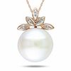 Thumbnail Image 1 of 11.5-12.0mm Freshwater Cultured Pearl and Diamond Accent Pendant in 10K Rose Gold-17&quot;