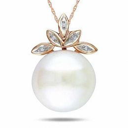 11.5-12.0mm Freshwater Cultured Pearl and Diamond Accent Pendant in 10K Rose Gold-17&quot;