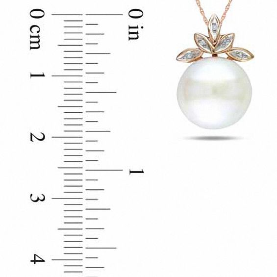 11.5-12.0mm Freshwater Cultured Pearl and Diamond Accent Pendant in 10K Rose Gold-17"