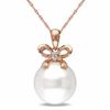Thumbnail Image 0 of 12.0-12.5mm Freshwater Cultured Pearl and Diamond Accent Bow Pendant in 10K Rose Gold-17"