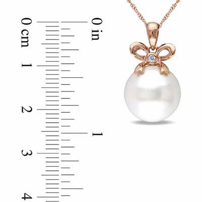 12.0-12.5mm Freshwater Cultured Pearl and Diamond Accent Bow Pendant in 10K Rose Gold-17"