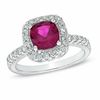Thumbnail Image 0 of 7.0mm Cushion-Cut Lab-Created Ruby and White Sapphire Ring in Sterling Silver