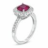 Thumbnail Image 1 of 7.0mm Cushion-Cut Lab-Created Ruby and White Sapphire Ring in Sterling Silver