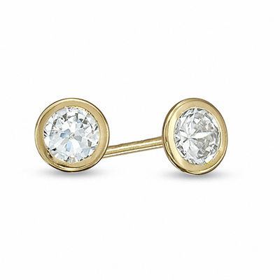 Child's 4.0mm Cubic Zirconia Bezel-Set Stud Earrings in 14K Gold