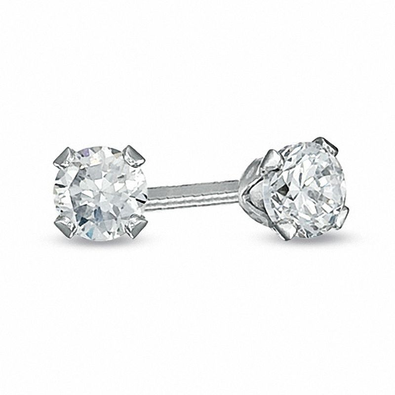 Child's 3.0mm Cubic Zirconia Stud Earrings in 14K White Gold|Peoples Jewellers