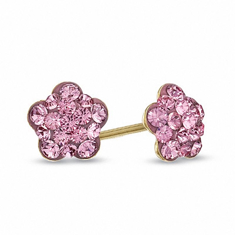 Child's Pink Crystal Flower Stud Earrings in 14K Gold|Peoples Jewellers