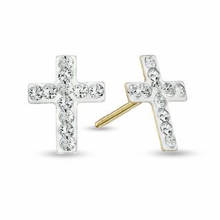 Child's Crystal Cross Stud Earrings in 14K Gold