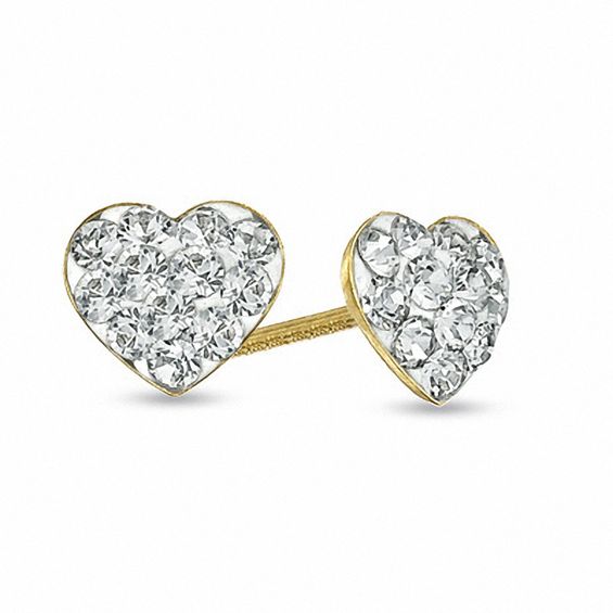 Child's Crystal Heart Earrings in 14K Gold