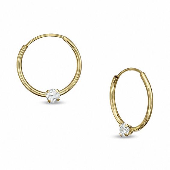 Child's Cubic Zirconia Hoop Earrings in 14K Gold