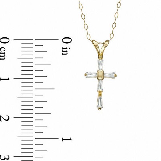 Child's Baguette Cubic Zirconia Cross Pendant in 14K Gold - 13"