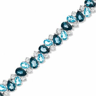 Blue and White Topaz Bracelet in Sterling Silver - 7.25"