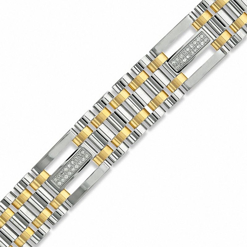 Men's 0.25 CT. T.W. Diamond Bracelet in Two-Tone Stainless Steel - 8.75"