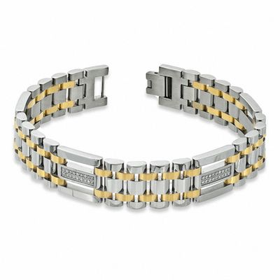 Men's 0.25 CT. T.W. Diamond Bracelet in Two-Tone Stainless Steel - 8.75"