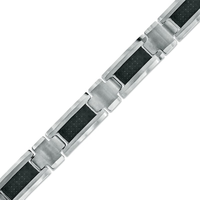 Men's Carbon Fibre Link Bracelet in Tungsten - 8.5"