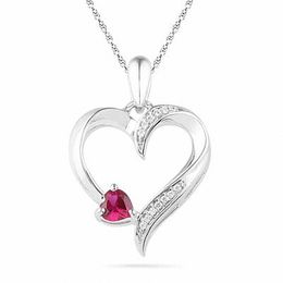 Heart-Shaped Lab-Created Ruby and Diamond Accent Heart Pendant in Sterling Silver