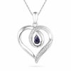 Thumbnail Image 0 of Pear-Shaped Lab-Created Blue Sapphire and Diamond Accent Heart Pendant in Sterling Silver