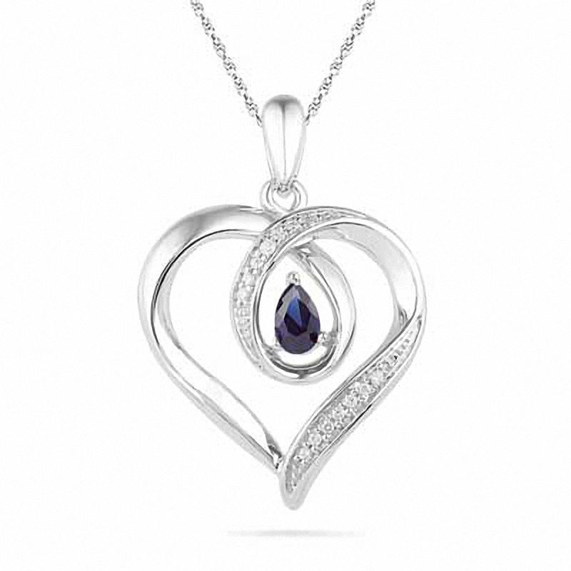 Pear-Shaped Lab-Created Blue Sapphire and Diamond Accent Heart Pendant in Sterling Silver|Peoples Jewellers